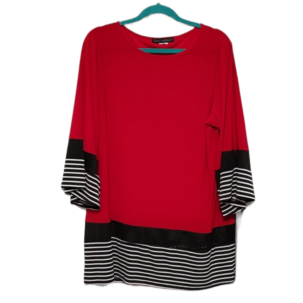 Red Coco Bianco Tunic Top with Black & White Trim sz XL